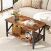 imageWLIVE Coffee Table for Living Room 39quot Modern 2Tier Center Table with Round Corners Storage Shelf Farmhouse Style Small Coffee Table with Metal Frame Rustic BrownRustic Brown