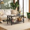 imageWLIVE Coffee Table for Living Room 39quot Modern 2Tier Center Table with Round Corners Storage Shelf Farmhouse Style Small Coffee Table with Metal Frame Rustic BrownBlack