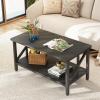 imageWLIVE Coffee Table for Living Room 39quot Modern 2Tier Center Table with Round Corners Storage Shelf Farmhouse Style Small Coffee Table with Metal Frame Rustic BrownBlack