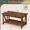 imageWLIVE Coffee Table with Storage Shelf 394quot Farmhouse Coffee Table with VFrame Support 2Tier Wood Rustic Center Table for Living Room Bedroom ampamp Balcony Charcoal BlackRustic Brown