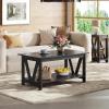 imageWLIVE Coffee Table with Storage Shelf 394quot Farmhouse Coffee Table with VFrame Support 2Tier Wood Rustic Center Table for Living Room Bedroom ampamp Balcony Charcoal BlackBlack