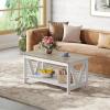 imageWLIVE Coffee Table with Storage Shelf 394quot Farmhouse Coffee Table with VFrame Support 2Tier Wood Rustic Center Table for Living Room Bedroom ampamp Balcony Charcoal BlackGrey  White