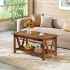 imageWLIVE Coffee Table with Storage Shelf 394quot Farmhouse Coffee Table with VFrame Support 2Tier Wood Rustic Center Table for Living Room Bedroom ampamp Balcony Charcoal BlackRustic Brown
