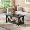 imageWLIVE Coffee Table with Storage Shelf 394quot Farmhouse Coffee Table with VFrame Support 2Tier Wood Rustic Center Table for Living Room Bedroom ampamp Balcony Charcoal BlackBlack
