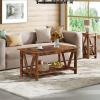 imageWLIVE Coffee Table with Storage Shelf 394quot Farmhouse Coffee Table with VFrame Support 2Tier Wood Rustic Center Table for Living Room Bedroom ampamp Balcony Charcoal BlackRustic Brown