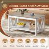imageWLIVE Coffee Table with Storage Shelf 394quot Farmhouse Coffee Table with VFrame Support 2Tier Wood Rustic Center Table for Living Room Bedroom ampamp Balcony Charcoal BlackGrey  White