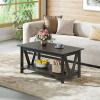 imageWLIVE Coffee Table with Storage Shelf 394quot Farmhouse Coffee Table with VFrame Support 2Tier Wood Rustic Center Table for Living Room Bedroom ampamp Balcony Charcoal BlackCharcoal Black