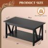 imageWLIVE Coffee Table with Storage Shelf 394quot Farmhouse Coffee Table with VFrame Support 2Tier Wood Rustic Center Table for Living Room Bedroom ampamp Balcony Charcoal BlackBlack
