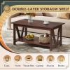 imageWLIVE Coffee Table with Storage Shelf 394quot Farmhouse Coffee Table with VFrame Support 2Tier Wood Rustic Center Table for Living Room Bedroom ampamp Balcony Charcoal BlackEspresso