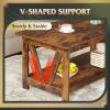 imageWLIVE Coffee Table with Storage Shelf 394quot Farmhouse Coffee Table with VFrame Support 2Tier Wood Rustic Center Table for Living Room Bedroom ampamp Balcony Charcoal BlackRustic Brown