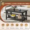 imageWLIVE Coffee Table with Storage Shelf 394quot Farmhouse Coffee Table with VFrame Support 2Tier Wood Rustic Center Table for Living Room Bedroom ampamp Balcony Charcoal BlackCharcoal Black