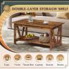 imageWLIVE Coffee Table with Storage Shelf 394quot Farmhouse Coffee Table with VFrame Support 2Tier Wood Rustic Center Table for Living Room Bedroom ampamp Balcony Charcoal BlackRustic Brown