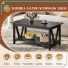 imageWLIVE Coffee Table with Storage Shelf 394quot Farmhouse Coffee Table with VFrame Support 2Tier Wood Rustic Center Table for Living Room Bedroom ampamp Balcony Charcoal BlackBlack