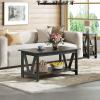 imageWLIVE Coffee Table with Storage Shelf 394quot Farmhouse Coffee Table with VFrame Support 2Tier Wood Rustic Center Table for Living Room Bedroom ampamp Balcony Charcoal BlackCharcoal Black