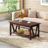 imageWLIVE Coffee Table with Storage Shelf 394quot Farmhouse Coffee Table with VFrame Support 2Tier Wood Rustic Center Table for Living Room Bedroom ampamp Balcony Charcoal BlackEspresso