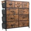 imageWLIVE Dresser for Bedroom with 10 Drawers Fabric Dresser Chest of Drawers with Side Pockets and Hooks Sturdy Metal Frame Drawers Organizer Unit for Living Room Hallway BlackRustic Brown Wood Grain Print