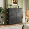 imageWLIVE Dresser for Bedroom with 10 Drawers Fabric Dresser Chest of Drawers with Side Pockets and Hooks Sturdy Metal Frame Drawers Organizer Unit for Living Room Hallway BlackCharcoal Black Wood Grain Print