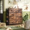 imageWLIVE Dresser for Bedroom with 10 Drawers Fabric Dresser Chest of Drawers with Side Pockets and Hooks Sturdy Metal Frame Drawers Organizer Unit for Living Room Hallway BlackRustic Brown Wood Grain Print