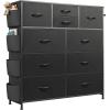 imageWLIVE Dresser for Bedroom with 10 Drawers Fabric Dresser Chest of Drawers with Side Pockets and Hooks Sturdy Metal Frame Drawers Organizer Unit for Living Room Hallway BlackBlack
