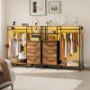 imageWLIVE Dresser for Bedroom with Clothes Rack 3 Drawer Dresser with LED Lights ampamp Charging Station Fabric Dressers ampamp Chest of Drawers Storage Organizer with Open Shelves for Closet Living Room PinkRustic Brown Wood Grain Print