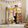 imageWLIVE Dresser for Bedroom with Clothes Rack 3 Drawer Dresser with LED Lights ampamp Charging Station Fabric Dressers ampamp Chest of Drawers Storage Organizer with Open Shelves for Closet Living Room PinkRustic Brown Wood Grain Print