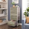 imageWLIVE Dresser with 4 Drawers Storage Tower Organizer Unit Fabric Dresser for Bedroom Hallway Entryway Closets Sturdy Steel Frame Wood Top Easy Pull Handle Greige Oak