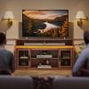 imageWLIVE Farmhouse TV Stand for 65 Inch TV Tall Entertainment Center with Storage Cabinets Media Console TV Cabinet with LED for Living Room and Bedroom BlackRustic Brown