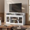 imageWLIVE Farmhouse TV Stand for 65 Inch TV Tall Entertainment Center with Storage Cabinets Media Console TV Cabinet with LED for Living Room and Bedroom BlackWhite
