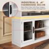 imageWLIVE Farmhouse TV Stand for 65 Inch TV Tall Entertainment Center with Storage Cabinets Media Console TV Cabinet with LED for Living Room and Bedroom BlackWhite