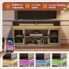 imageWLIVE Farmhouse TV Stand for 65 Inch TV Tall Entertainment Center with Storage Cabinets Media Console TV Cabinet with LED for Living Room and Bedroom BlackGrey