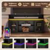 imageWLIVE Farmhouse TV Stand for 65 Inch TV Tall Entertainment Center with Storage Cabinets Media Console TV Cabinet with LED for Living Room and Bedroom BlackBlack