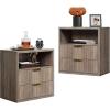 imageWLIVE Fluted Farmhouse Nightstand Set of 2 Narrow Night Stand Sets with 2 Storage Drawers and Open Shelf Wood Bed Side Tables for Bedroom Dorm EspressoGreige