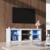 imageWLIVE LED TV Stand for 65Inch TV 58Inch Entertainment Center with Adjustable Glass Shelves Modern Media Console for Living Room ampamp Bedroom Rustic BrownWhite