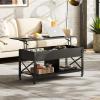 imageWLIVE Lift Top Coffee Table 3 in 1 with Hidden Compartment MultiFunction Coffee Table Converts to Dining Table for Living RoomCharcoal BlackBlack