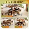 imageWLIVE Lift Top Coffee Table 3 in 1 with Hidden Compartment MultiFunction Coffee Table Converts to Dining Table for Living RoomCharcoal BlackRustic Brown