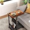 imageWLIVE Mobile Side Table with 2 USB Ports C Shaped End Table with Storage Pocket Metal Mesh Shelf for Sofa Couch Bed in Living Room Bedroom Rustic Brown