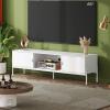 imageWLIVE Modern TV Stand for 65 Inch TV Mid Century Entainment Center with Storage TV Console with Open Shelf and 2 Cabinets for Bedroom and Living Room TV Cabinet with Metal Legs BlackWhite