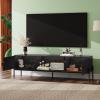 imageWLIVE Modern TV Stand for 65 Inch TV Mid Century Entainment Center with Storage TV Console with Open Shelf and 2 Cabinets for Bedroom and Living Room TV Cabinet with Metal Legs BlackBlack