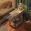 imageWLIVE Narrow Side Table with Charging Station End Table for Living Room Couch Side Table with Fabric Drawer for Bedroon 118W 236L 24H Rustic BrownGreige
