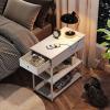 imageWLIVE Narrow Side Table with Charging Station End Table for Living Room Couch Side Table with Fabric Drawer for Bedroon 118W 236L 24H Rustic BrownWhite