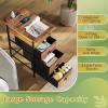imageWLIVE Narrow Side Table with Charging Station End Table with LED Light 2 Fabric Drawers and Open Shelf Black Bedside Tables Living Room Small Space Bedroom Night Stand with Charger StationRustic Brown With 3 Fabric Drawers