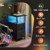 imageWLIVE Narrow Side Table with Charging Station End Table with LED Light 2 Fabric Drawers and Open Shelf Black Bedside Tables Living Room Small Space Bedroom Night Stand with Charger StationBlack