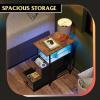 imageWLIVE Narrow Side Table with Charging Station End Table with LED Light 2 Fabric Drawers and Open Shelf Black Bedside Tables Living Room Small Space Bedroom Night Stand with Charger StationRustic Brown Wood Grain Print