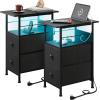 imageWLIVE Narrow Side Table with Charging Station End Table with LED Light 2 Fabric Drawers and Open Shelf Black Bedside Tables Living Room Small Space Bedroom Night Stand with Charger StationBlack