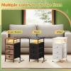 imageWLIVE Narrow Side Table with Charging Station End Table with LED Light 2 Fabric Drawers and Open Shelf Black Bedside Tables Living Room Small Space Bedroom Night Stand with Charger StationWhite With 3 Fabric Drawers