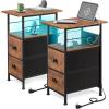 imageWLIVE Narrow Side Table with Charging Station End Table with LED Light 2 Fabric Drawers and Open Shelf Black Bedside Tables Living Room Small Space Bedroom Night Stand with Charger StationRustic Brown Wood Grain Print
