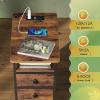 imageWLIVE Narrow Side Table with Charging Station End Table with LED Light 2 Fabric Drawers and Open Shelf Black Bedside Tables Living Room Small Space Bedroom Night Stand with Charger StationRustic Brown With 3 Fabric Drawers