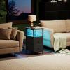 imageWLIVE Narrow Side Table with Charging Station End Table with LED Light 2 Fabric Drawers and Open Shelf Black Bedside Tables Living Room Small Space Bedroom Night Stand with Charger StationBlack