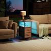 imageWLIVE Narrow Side Table with Charging Station End Table with LED Light 2 Fabric Drawers and Open Shelf Black Bedside Tables Living Room Small Space Bedroom Night Stand with Charger StationRustic Brown Wood Grain Print