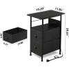 imageWLIVE Narrow Side Table with Charging Station End Table with LED Light 2 Fabric Drawers and Open Shelf Black Bedside Tables Living Room Small Space Bedroom Night Stand with Charger StationBlack
